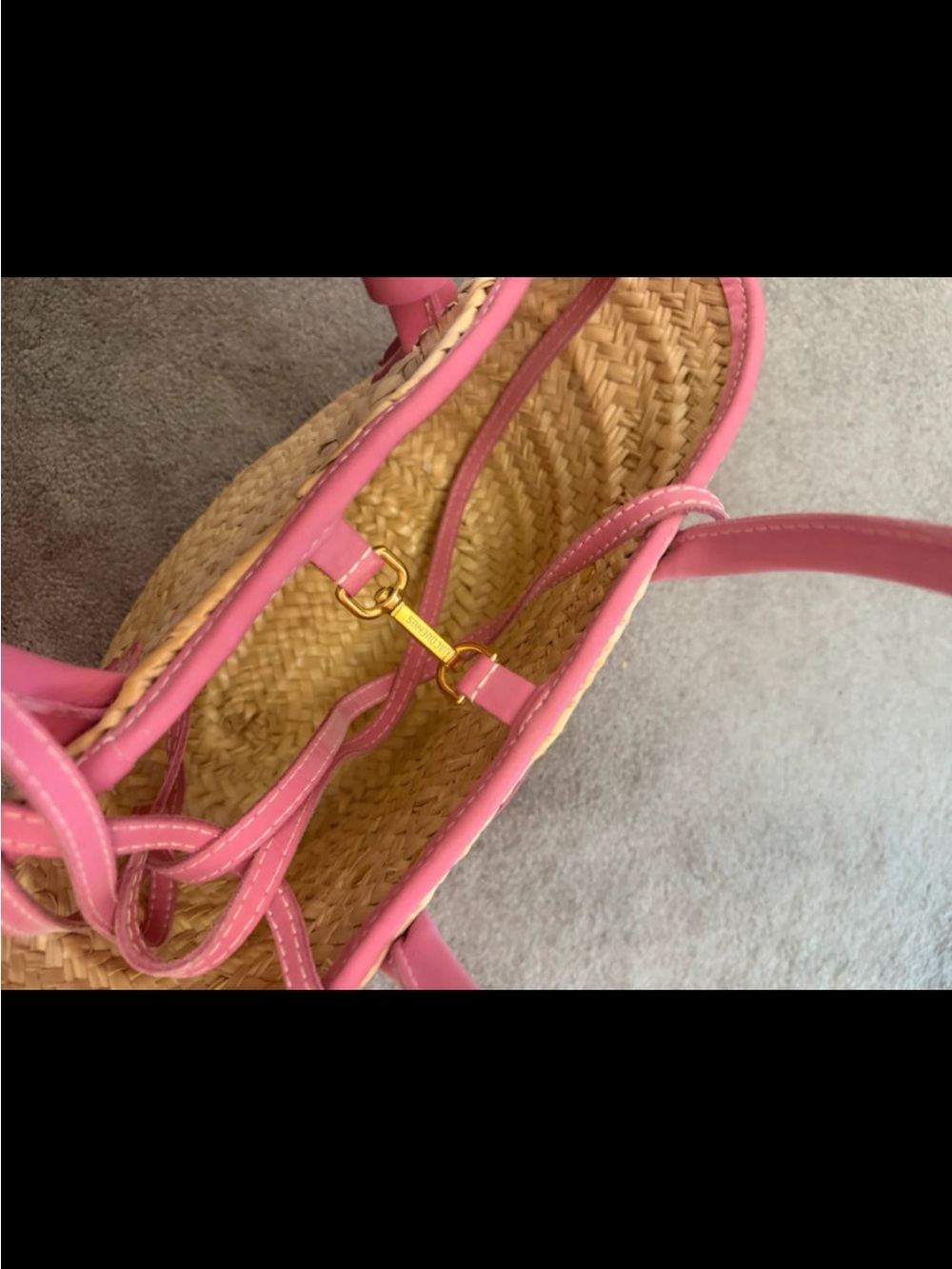 Pink Trim Woven Straw Tote - jaquemus